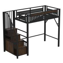 Metal Loft Bed 90 X 200 Cm, Unique Protective Structure With Window, Ladder With Non-Slip Rungs, Black, Old Reference: LDT00275AAB - Black + Metal & Wood - View 6