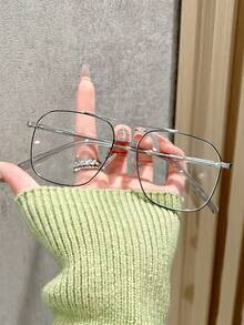 1副男女通用金属双梁商务休闲平光眼镜，韩日简约风格眼镜 - 無色 - 查看 15