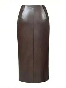 New Autumn/Winter Split Hem Leather Straight Skirt, Office Wear