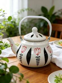 SummitPulse 1个复古郁金香叶珐琅咖啡壶，多功能平底冷水壶，茶壶，奶茶壶，适用于电磁炉或燃气灶加热，家居装饰茶壶，也适合作为节日和生日礼物送给亲朋好友。 - 彩色 - 查看 14