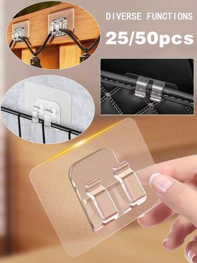 50 pezzi/25 pezzi Clip per luci a stringa da esterno, senza bisogno di elettricità, fissaggio saldo, smontaggio senza lasciare tracce, versatile per decorazioni interne/esterne, impermeabile con strisce adesive, resistente ai raggi UV, installazione senza attrezzi, adatto per decorazione di cortile, giardino, balcone, scelta ideale per clip per appendere le luci, decorazione per Capodanno, portachiavi a gancio