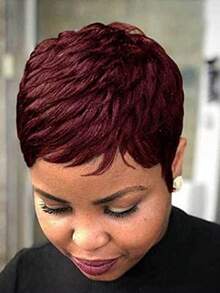 Short Pixie Cut Wigs For Short Wigs For Women Black Wavy Layered Short Wigs - 紅色 - 查看 8