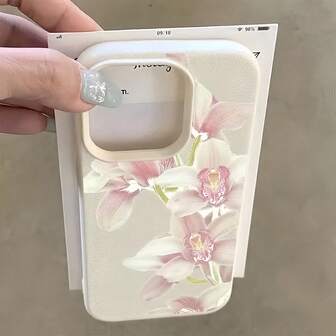 1 st. vit litchitextur matt enkelt linsskydd söt orkidé blommönster telefonskal, personligt för iPhone 16 Pro Max, 17/16/15/14 Plus, 13/12/11, Air, kompatibel med -serien