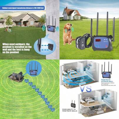 Dog Wireless Fence Electric Pet Containment System Adjustable Control Range 100 To 2000 Feet  Effective No Randomly Over Correction Rechargeable Waterproof Collar Receiver#VW