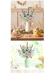 1 件人造复活节花环，内含复活节彩蛋、蛋糕和浆果；塑料花卉摆件，适合家居装饰和节日餐桌摆设。 - 彩色 - 查看 3