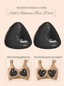 1 Pair Double-Sided Breathable Self-Adhesive Bra Pads, Thickened Triangle Push-Up Design, Reusable, Invisible Bikini Bra Inserts, Suitable For Swimming - Multicolor - View 13