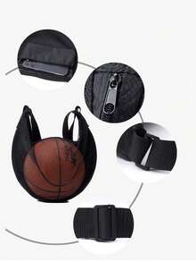 1pc Size 7 Basketball Bag - Durable Portable Basketball Storage Bag, Fits Size 6 & 5 Basketballs, Football, Volleyball, Large Capacity Carry Bag - Black - View 12