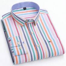 Audmroton Men's Plaid Striped Button Down Shirts Spring Fall Cotton Long Sleeve Oxford Dress Shirts With Pocket - 彩色 - 查看 10