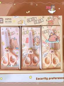 1把/2把可爱水豚塑料剪刀，颜色随机，文具套装，圆头小刀，不锈钢小剪刀，DIY装饰剪刀，剪切顺滑，色彩鲜艳有趣，实用奖励礼品文具，办公、居家、学校必备，适合办公室和学校使用，返校必备 - 多色 - 查看 11