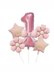 6pcs/Set Pink Number & Bow Tie Party Balloons, With Daisy, "Happy Birthday" And Star Foil Balloons, Suitable For Birthday Party, Celebration, Anniversary, Festival, Backdrop, Outdoor Party Decor, Photo Prop, Baby Shower - Multicolor - View 15