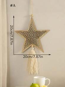 1/2pcs Bohemian Style Wooden Moon & Star Pendant, Hollow Moon & Star Pendant, Tassel Wall Hanging, Boho Home Decor, Bedroom Decor, Wall Decor, Handmade Gift For Women & Girls - Multicolor - View 11