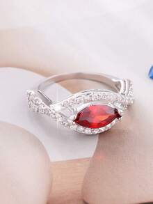 1pc Shiny Cubic Zirconia Horse Eye Shaped Women's Ring, Fashion Luxury Elegant Classic Generous Minimalist, Valentine's Day, Party, Wedding, Surprise Gift - Red - View 2