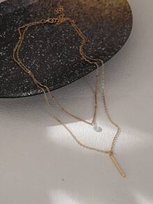 Nooxian 1件装女士铜条元素吊坠多层项链 - 金黃色 - 查看 2