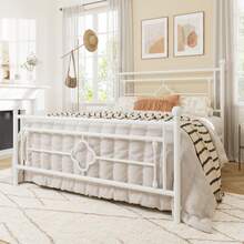 Allewie Full/Queen Size Metal Platform Bed Frame With Victorian Vintage Headboard And Footboard/Mattress Foundation/Under Bed Storage/No Box Spring Needed/Noise-Free/Easy Assembly, White - 白色 - 查看 2