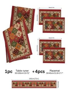 MEMNUN 1/3/5/7pcs Bohemian Paisley Floral Geometric Kilim Moroccan Print Tablerunner Set, 100% Polyester Linen-Like Tablecloth, Red Kilim Home Art Decor Tablerunner, Suitable For Kitchen, Dining Table, Home Party Decoration, Gift - Multicolor - View 15