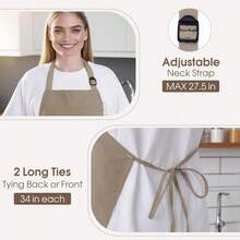 NEW- Kitchen Apron, Chef Aprons For Men Women With 5 Pockets Pen Holder, Adjustable Bib BBQ Work Apron For Cooking Baking - 父母卡其色 - 查看 4