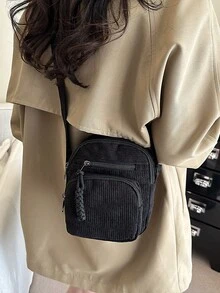 复古百搭原宿风灯芯绒单肩斜挎包，简约休闲校园学生手机袋