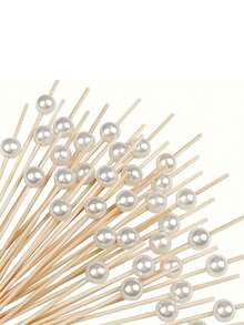 200 piezas de palillos de cóctel con cuentas blancas/rosas/doradas/plateadas, pinchos de bambú para barbacoa, tenedores de fruta de hotel, palitos de bambú con lazos verdes, pinchos para probar hamburguesas y salmón, palillos de bambú para aperitivos y cócteles de frutas, para fiestas, banquetes, charcutería, decoración - adecuados para bodas, cocina, barbacoas en la playa, picnics, restaurantes, Año Nuevo, Festival de Primavera - Blanco - Ver 4