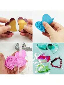 EstiloSENHAI - Moldes de resina para arete, 6 pares de moldes de silicona con ganchos para arete, suministros de manualidades para fundición de resina, suministros para manualidades para hacer aretes,Versión mejorada - 1 - Ver 7