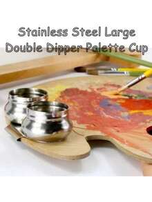 EstiloTendenciaHilitand 1 Pieza Acero Inoxidable Grande Doble CucharóN Taza De Paleta De Aceite Contenedor Pintura Megilp Trementina Recipiente De Disolvente Con TapóN De RoscaCalidad PremiumVersióN Mejorada - 1 - Ver 4