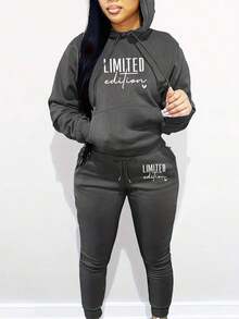 Hoodies For Womenhoodie2025 LC Women's Casual Polyester Knitted Sportswear - Hooded Long Sleeve Sweatshirt With Pockets & Matching Sports, Letter Print Design - Autumn And Winter Series Casual Daily Wear Halloween Costumes,Thanksgiving Clothing,Hoodie Autumn And Winter,Male And Female Neutral Short Sleeves,Fall Clothes Plus Size,Sweatshirt,Fall Clothes Women,,ClothingLoose And Comfortablehoodies For Women  Clothes Clothes - 黑色 - 查看 5