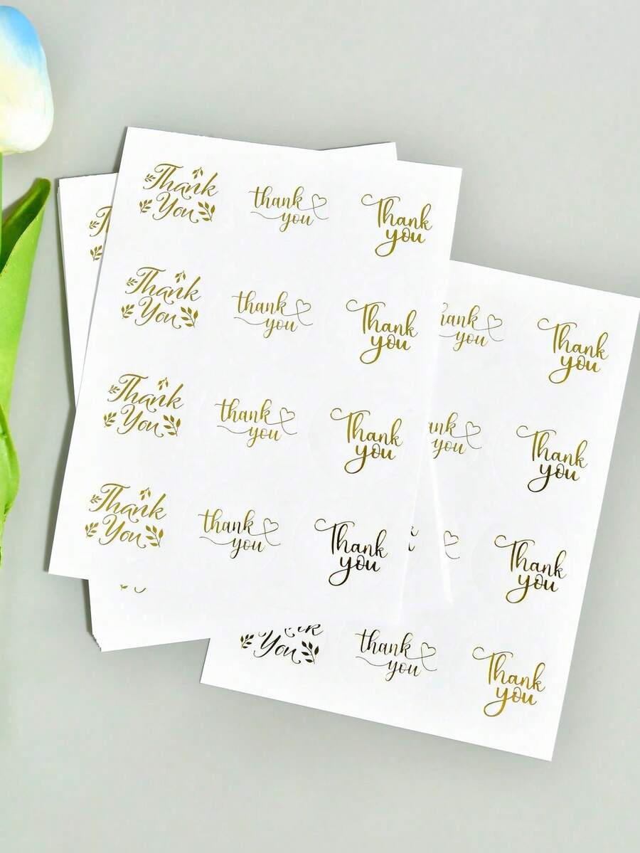 120张感谢贴纸，3种经典字体烫金标签，适用于小型企业、婚礼、生日、贺卡、包装、信封封口等场合。 - 金色 - 查看 1