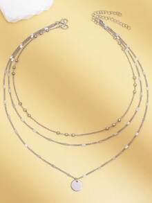 2pcs European & American Fashion Round Geometric Pendant Multilayer Gold Tone Necklace, Suitable For Gifts And Daily Wear - Alloy Multi-layer Necklace - View 8