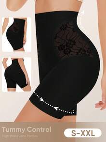 MIOTAN 女士高腰三角裤，蕾丝拼接，透气，塑形，收腹，提臀 - 黑色 - 查看 4