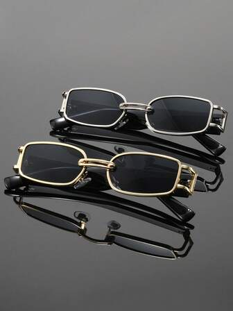 2pcs Men Delicate Retro Plastic And Copper Geometric Frame Fashion Glasses For Outdoor Travel Tropical Beach Vacay Street-Photography Accessories