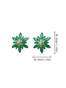 1 Par de Brincos de Luxo com Zircônia Cúbica em Formato de Floco de Neve, Joias com Gema Verde Esmeralda para Mulheres, Ideais para Festas e Eventos Noturnos, Feitos de Cobre, Hipoalergênicos e Resistentes à Oxidação, Ótima Opção de Presente - Ouro-Esmeralda - Ver 5