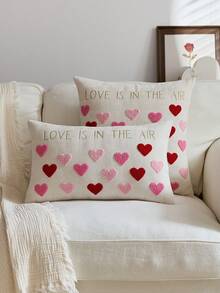 1 pezzo Federa decorativa per cuscino con cuore ricamato "L'amore è nell'aria" per San Valentino, adatta per decorazione interna, federa per cuscino da lancio per primavera/estate, inserto cuscino non incluso - Multicolore - Visualizzare 2