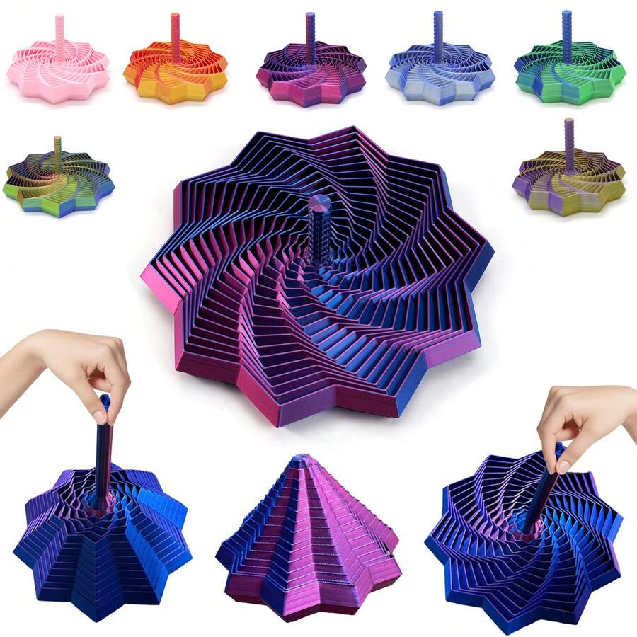 3D打印扩展感官减压星，分形六边形带把手减压玩具，3D自由形态减压玩具，彩色旋转螺旋设计，2026新款星形减压玩具，可自由拉伸减压玩具，3D打印减压发泄压力缓解焦虑玩具，3D变形减压玩具，圣诞节和新年派对生日礼物（随机渐变色） - 彩色 - 查看 1
