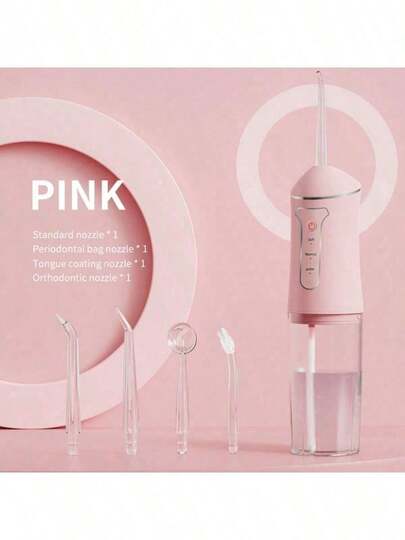 便携式电动冲牙器，3种模式，4个喷嘴，可充电式水牙线，适合旅行、居家、牙套护理和口腔健康，是节日送礼的理想之选，支持无线USB充电，配备800mAh电池