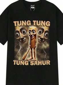 Tung Tung Tung Sahur Shirt Tralalero Tralala Bombardiro Crocodilo Funny-Shirt Men Women Polyester Short Sleeve Tshirt - 黑色 - 查看 6