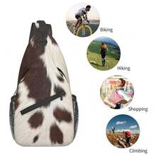 Cow Print Sling Bag For Women Crossbody Bag Brown White Cow Fur Texture Animal Skin Print Sling Backpack For Men Cute Farmhouse Cowhide Pattern Shoulder Bag Sports Travel HiFKing Daypack - 棕色 - 查看 6