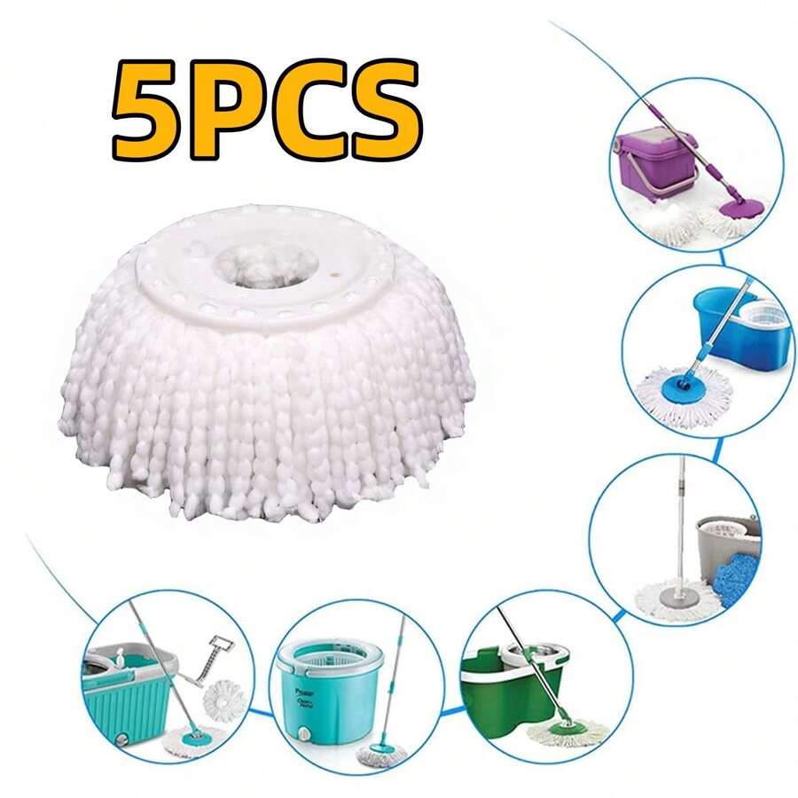5 PCS Microfiber Replacement Mop Head Spin Mop Head Replacement 5-Pack, Microfiber Refill Heads Universal For 360 Spin Magic Mopping, Round Shape Standard Size (White) - White - View 1