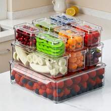 10pcs/Set Kitchen Refrigerator Food PET Stackable Transparent Plastic Fruit Fresh Keeping Box Freezer Storage Containers - Transparent - View 2