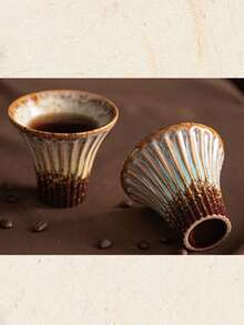 1pc Retro Crackle Vertical Stripe Ceramic Concentrated Latte Coffee Cup, Creative Coarse Pottery Tea Bowl Tea Cup, Cute Household Mug, High-End Office Grip Water Cup For Men And Women