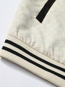Men's Striped Print Patchwork Multi-Pocket Casual Baseball Jacket - Apricot - View 8