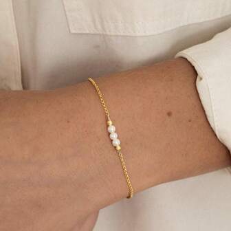 1 pieza Pulsera elegante minimalista de perla de agua dulce natural, pulsera ajustable de moda adecuada para uso diario, mejor regalo para familiares, amigos y amantes, regalo de cumpleaños, regalo del Día de San Valentín, regalo para mujeres