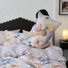 三件套床上用品，1个被套+2个枕套，乡村花卉图案，柔软透气，奢华床上用品，春日采花 - 彩色 - 查看 8