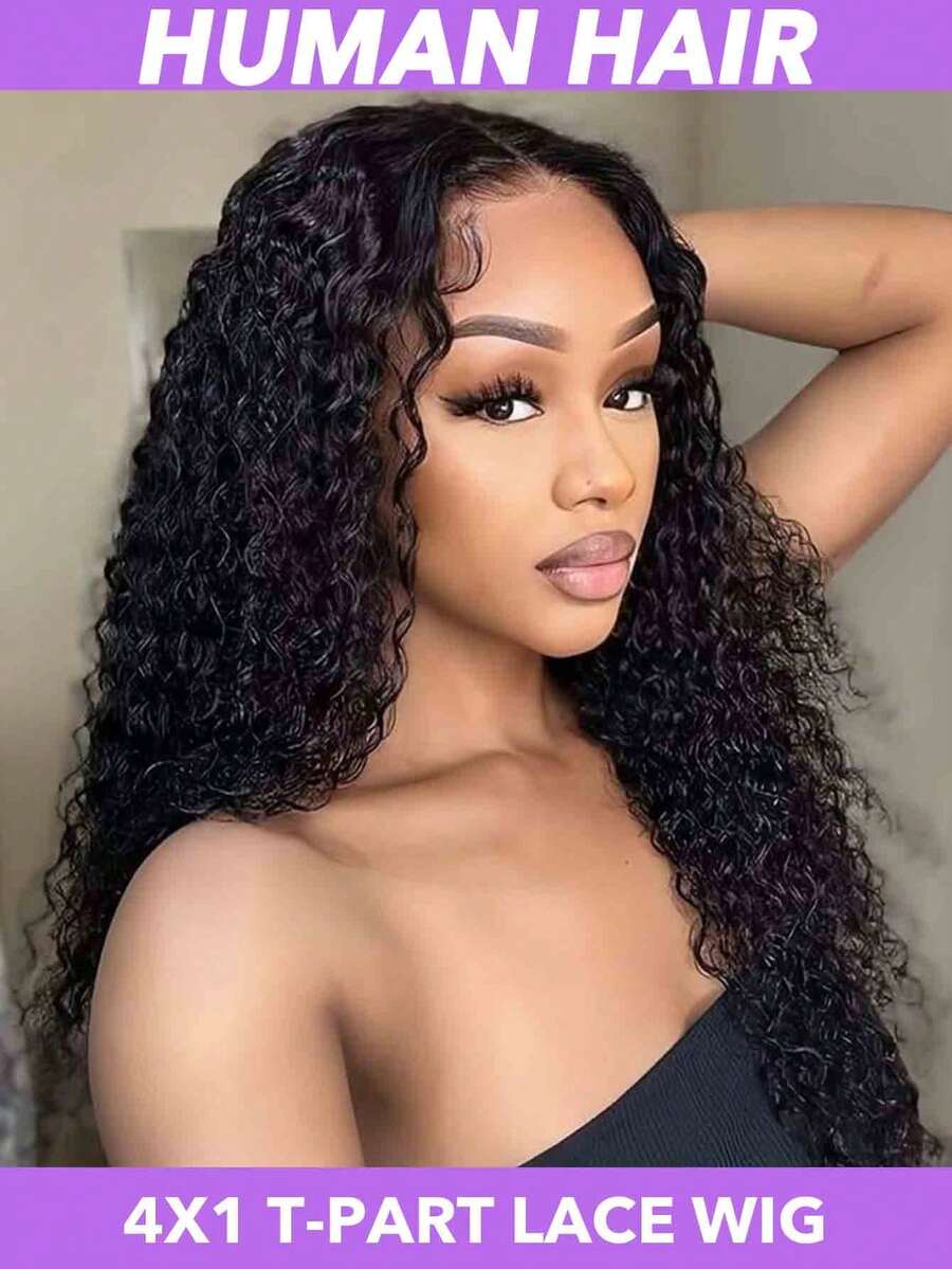 26 Inch T Part 4x1 Lace Front Wig Human Hair Water Wave Wig Human Hair Natural Black Lace Front Wig Human Hair 150% Density Pre Plucked Lace Front Wigs For Women #1B (8-30 Inch)