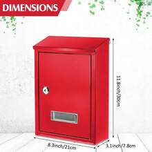 Caja de donaciones metálica con llave Buzón con cerradura Caja de sugerencias Urna segura montada en pared con ranura - Rojo - Ver 3