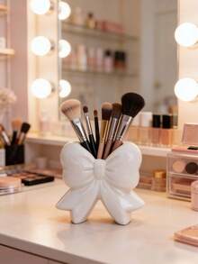 1pc Cute Bow-Shaped Pen Holder - Desktop Makeup Brush And Office Supply Organizer, Elegant Makeup Brush Storage, Suitable For Girls, Students And Women, Creative Decor Design For Holiday, Beach, Bathroom, Bedroom, Large Capacity - Multicolor - View 7