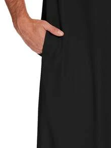 Men's Short Sleeve Robe, Spring And Summer Floral Printed Long Robe, Arab Clothing - Black - View 8