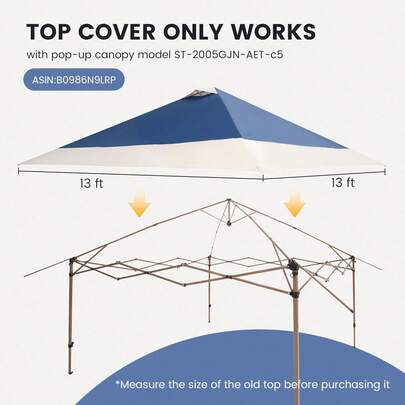 13x13 Canopy Replacement Top Cover With Air Vent Silver Coated Only Fit For Suntime Outdoor Instant Easy Pop Up Canopy (Replacement Top Only)