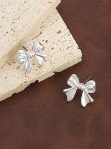 1 Pair Elegant Minimalist Vintage Casual Sweet Romantic Bowknot Earrings, Versatile - Silver - View 3