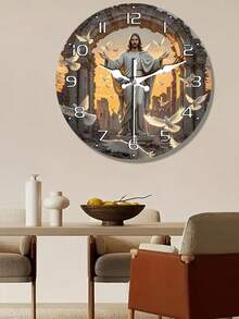 1 chiếc đồng hồ treo tường thạch anh im lặng thiết kế hình Chúa Jesus hòa bình - Trang trí nghệ thuật bằng gỗ hiện đại, lý tưởng cho phòng ngủ, căn hộ, ký túc xá, phòng tắm - Món quà hoàn hảo cho Halloween, Giáng sinh, Lễ Phục sinh - Sử dụng pin AA (không bao gồm), đồng hồ treo tường hoạt động êm ái. - Nhiều màu - Xem 7