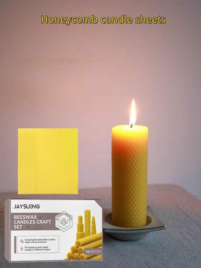 JAYSUING 1 låda/10 stycken/bivaxskiva DIY-feststämning Kreativt bikupsljus Rent bivaxrulle Vaxskiva Råmaterial, Den bästa presenten till familj och vänner, (Nya och gamla modeller skickas slumpmässigt)