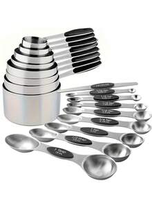 9pcs, Stainless Steel Measuring Cup And Spoon Set, Heavy-Duty Measuring Scoop, Double-Sided Magnetic Measuring Spoons, Used For Tea, Coffee, Dry And Liquid Ingredients, Baking Tools, Kitchen Stuff - - - View 8